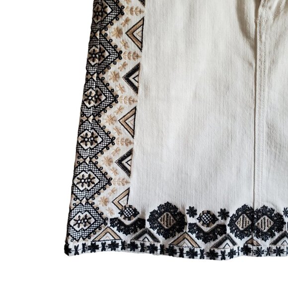 Pilcro and the Letterpress by Anthropolgie  Boho  Embroidery Cream Denim Skirt - Picture 6 of 16